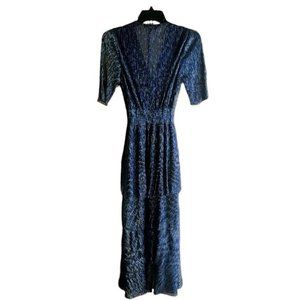 Maje Navy Rufini Metallic Tiered Dress SZ 38 US 2